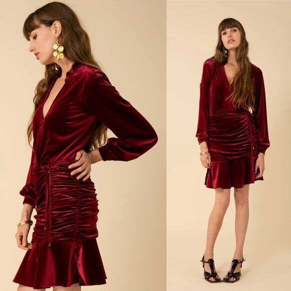 Hale bob manon shirred velvet dress burgundy Sz Small Whimsigoth Chic Holidays - Picture 1 of 12